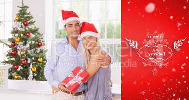 Composite image of happy couple at christmas