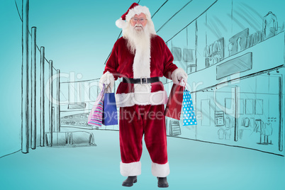 Composite image of santa carries some christmas bags