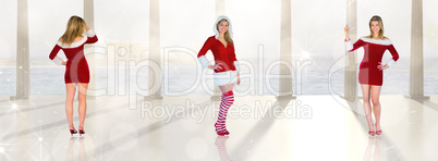 Composite image of pretty girl smiling in santa outfit