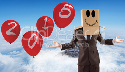 Composite image of anonymous businessman with hands out