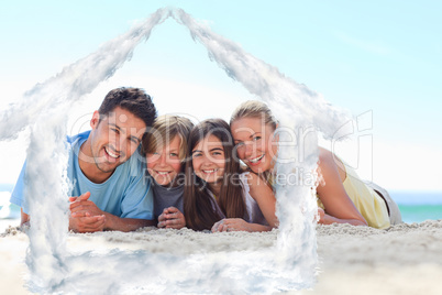 Composite image of children with their parents on the beach