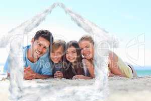 Composite image of children with their parents on the beach