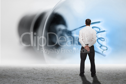 Composite image of businessman turning his back to camera