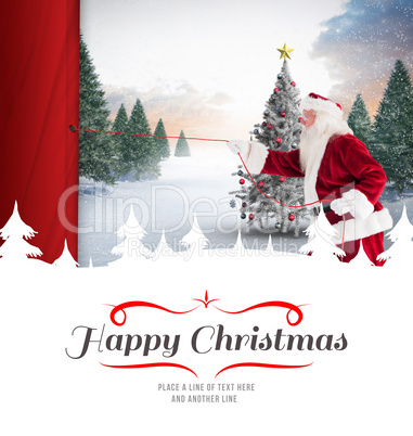 Composite image of santa claus pulling a rope