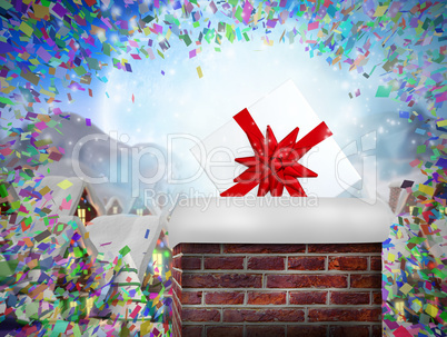 Composite image of chimney filled with gift