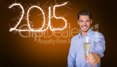 Composite image of man offering champagne