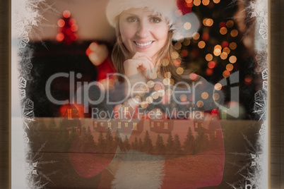 Composite image of pretty girl in santa outfit