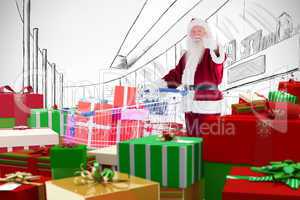 Composite image of santa delivering gifts from cart