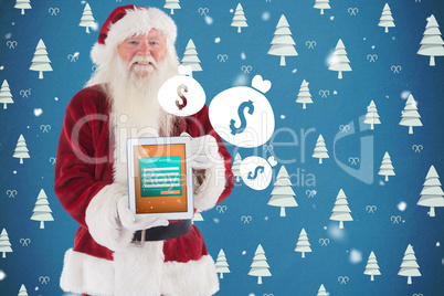 Composite image of santa presents a tablet pc