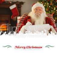 happy santa writing list with a quill
