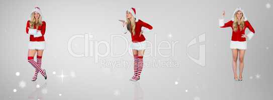 Composite image of pretty girl in santa outfit with arms crossed