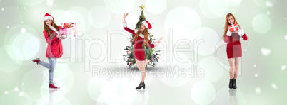 Composite image of festive redhead smiling at camera