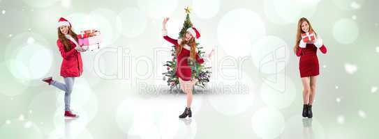 Composite image of festive redhead smiling at camera