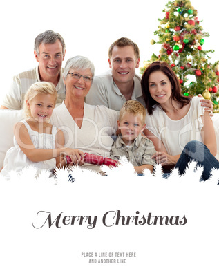 Composite image of children pulling crackers in christmas