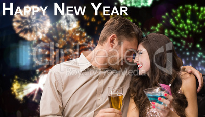 Composite image of cute couple drinking