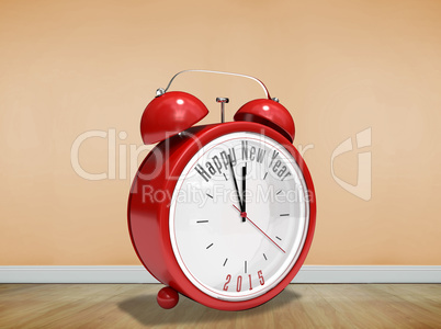 Composite image of happy new year in red alarm clock