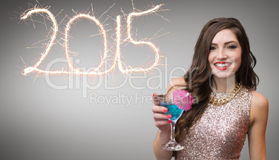 Composite image of brunette with cocktail