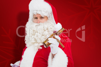 Composite image of santa claus holding beer and cigar