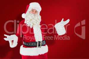 Composite image of father christmas with his hands out