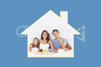 Composite image of family taking the breakfast on the bed