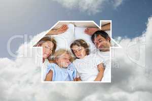 Composite image of loving family sleeping together