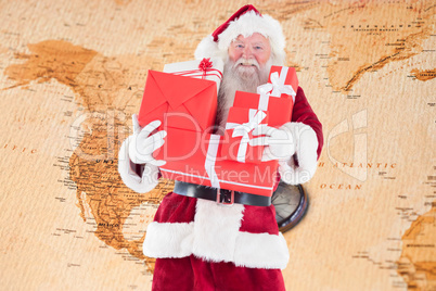 Composite image of santa carries a few presents