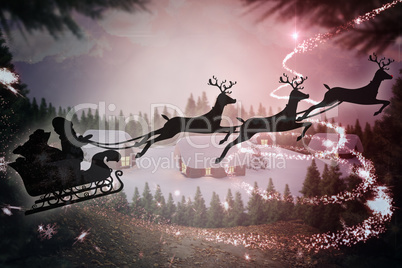 Composite image of silhouette of santa claus and reindeer