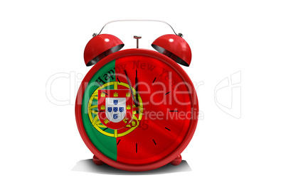 Composite image of happy new year in red alarm clock