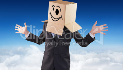 Composite image of anonymous businessman with hands out