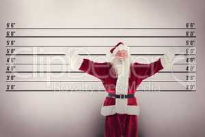 Composite image of jolly santa opens his arms to camera