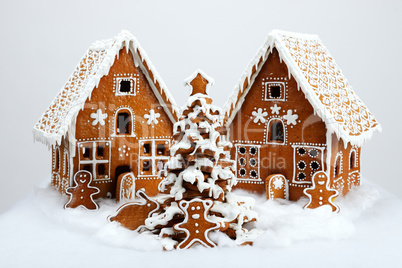 The hand-made eatable gingerbread houses and New Year Tree with