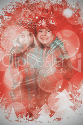 Composite image of festive little girls under a blanket