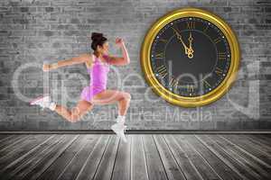 Composite image of fit brunette running