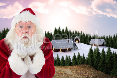 Composite image of santa claus blows something away