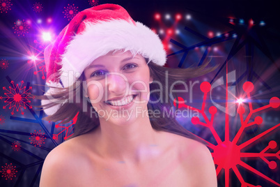 Composite image of close up portrait of pretty woman in santa ha