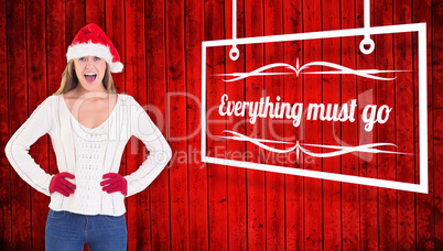 Composite image of festive blonde shouting at camera