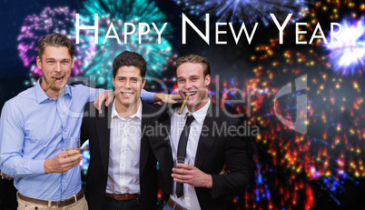 Composite image of handsome friends having a drink together