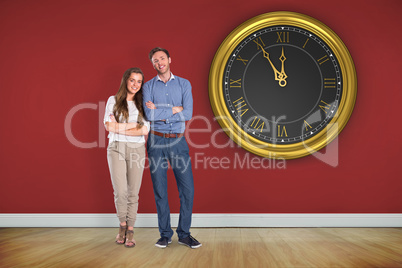 Composite image of smiling young couple with arms crossed