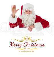 Composite image of portrait of santa claus waving