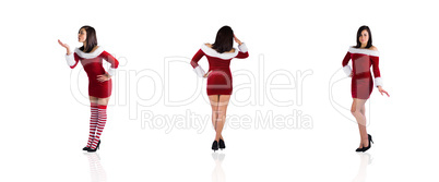 Composite image of different pretty girls in santa outfit