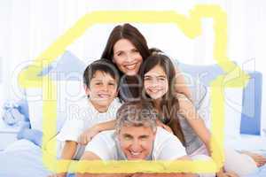 Composite image of happy family portrait in bed