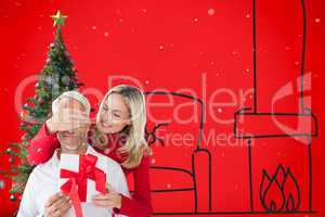 Composite image of loving couple with gift