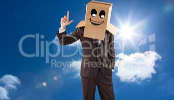 Composite image of anonymous businessman pointing up with finger