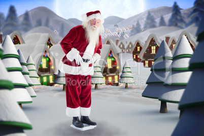 Composite image of santa is surprised about his weight
