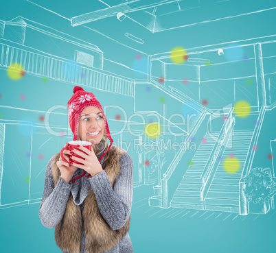 Composite image of blonde in winter clothes holding a mug