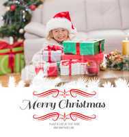 Composite image of cute little girl surrounded by christmas gift