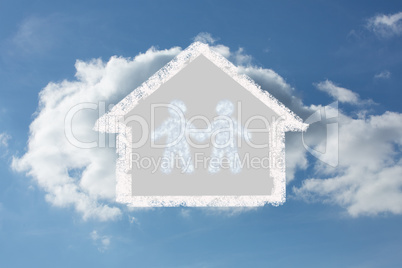 Composite image of cloud in shape of couple