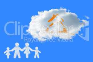 Composite image of cloud in shape of family