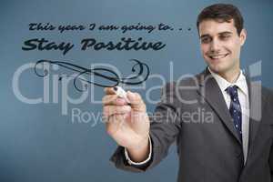 Composite image of young businessman writing something