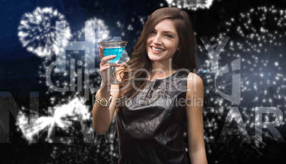 Composite image of brunette with cocktail